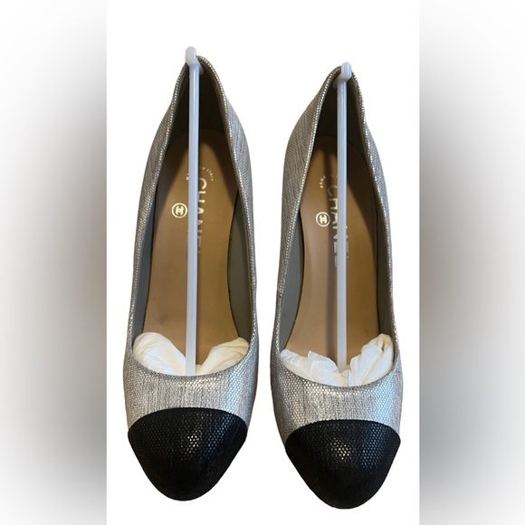 Chanel shoes / platform authentic metallic silver/black CC size 39 - Picture 3 of 12
